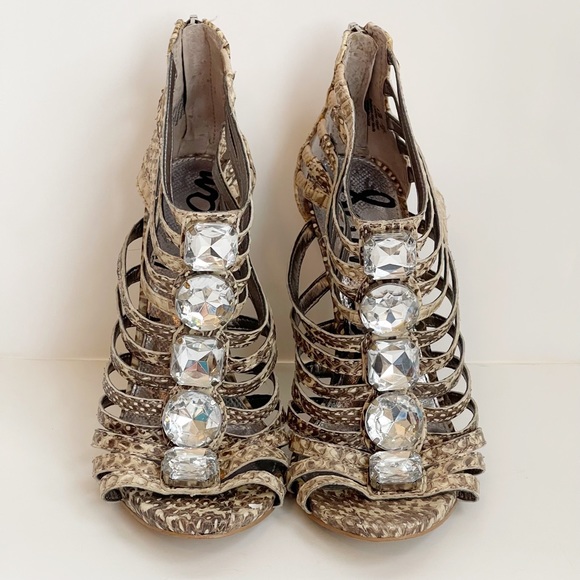 Sam Edelman Hampton Leather Snakeskin Print Caged Sandal Heel Shoe - Picture 2 of 7